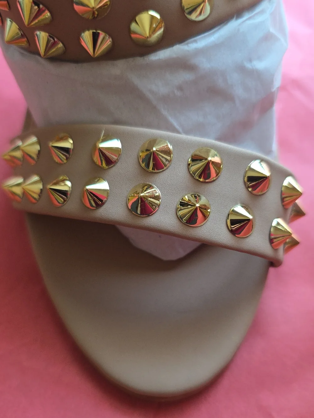 Forever Link Lilli-44 Studded Strappy Heels Tan US 9 NWT
